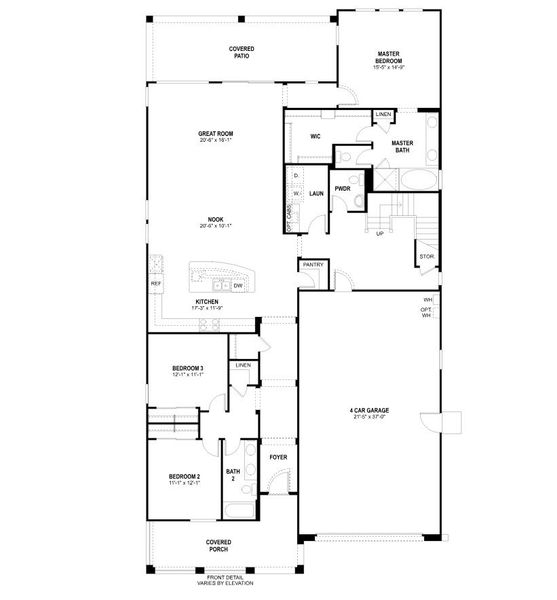 2D floor plan layout for the Acacia w/Loft by Fulton Homes in Groves at Barney Farms, Queen Creek, AZ (Image 4).