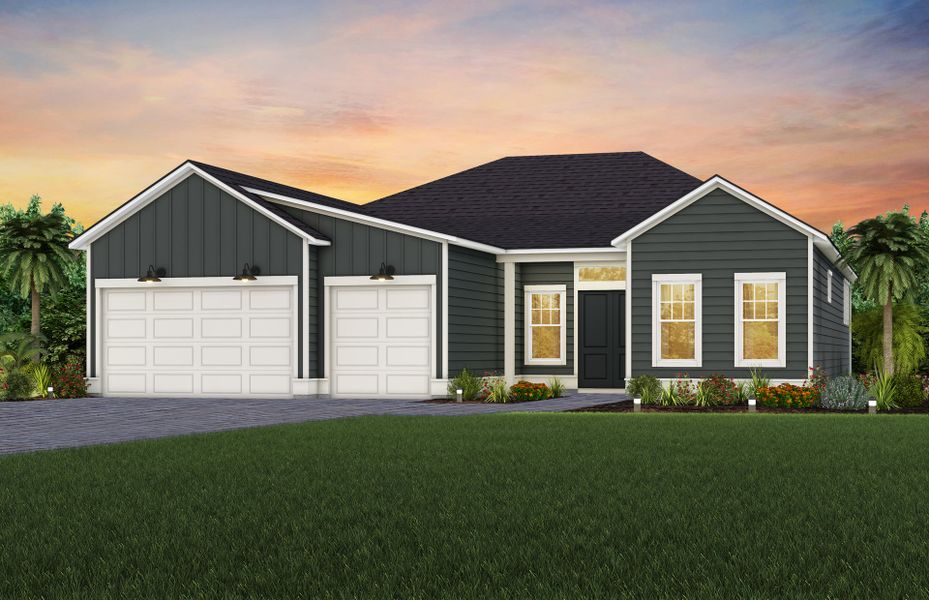 Representative exterior photo of a completed home built from the Regalia by Del Webb in Del Webb Saint Johns, St. Johns, FL (Image 2). Representative exterior photo of a completed home built from the Regalia by Del Webb in Del Webb Saint Johns, St. Johns, FL (Image 2).