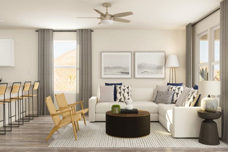 Great room opens to the kitchen area.