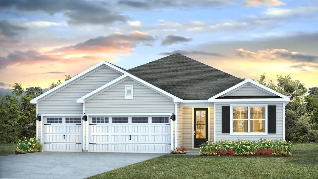 Representative exterior photo of a completed home built from the DESTIN by D.R. Horton in Cedar Hill Landing, Navassa, NC (Image 1).