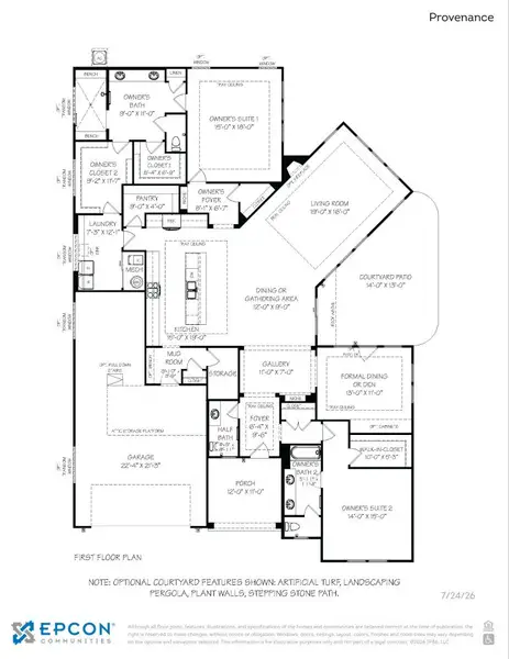 2D floor plan layout for the Provenance by Epcon Communities in The Courtyards at Redbud Lane, Holly Springs, GA (Image 5).