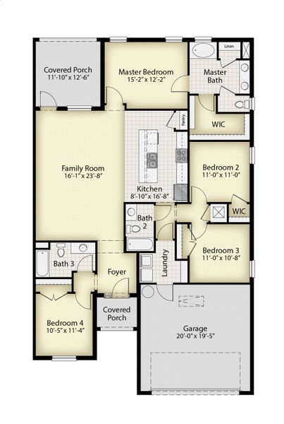 2D floor plan layout for the 1836 Villas by Adams Homes in Waterstone Villas, Fort Pierce, FL (Image 3).