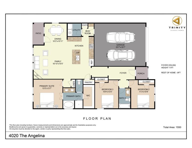 2D floor plan layout for the The Angelina by Trinity Classic Homes in Freeman Ranch, Weatherford, TX (Image 4).