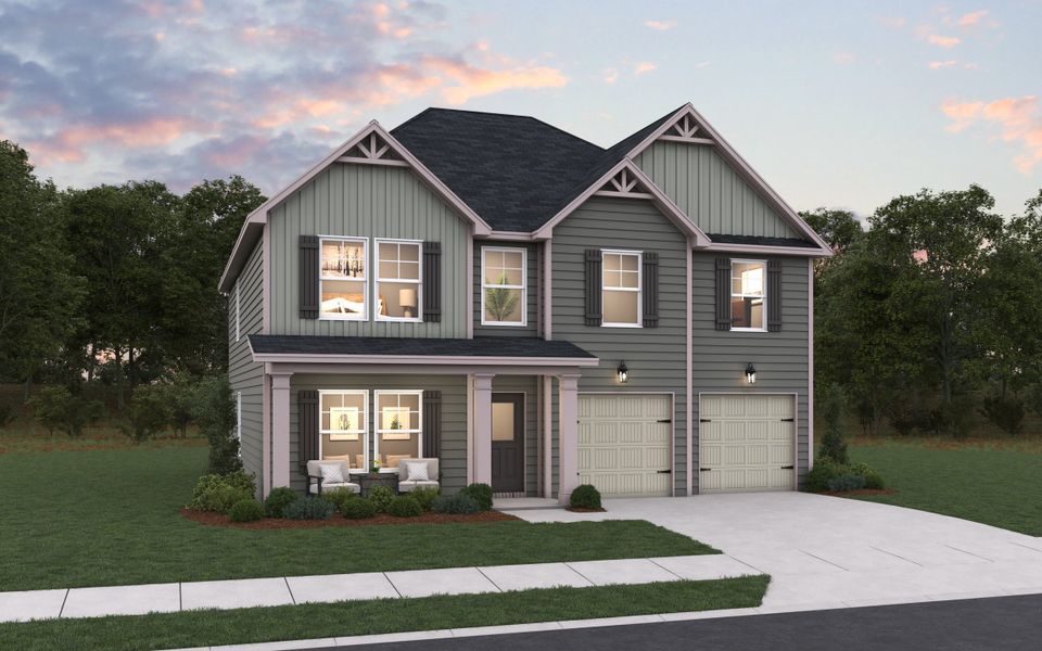 Front exterior of a new home in The Bluffs At Carey Station, Greensboro, GA, highlighting curb appeal (Image 1). Front exterior of a new home in The Bluffs At Carey Station, Greensboro, GA, highlighting curb appeal (Image 1).