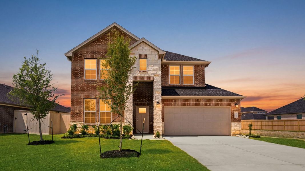 Representative exterior photo of a completed home built from the Quinn by D.R. Horton in Alexander 55' Homesites, Pearland, TX (Image 2). Representative exterior photo of a completed home built from the Quinn by D.R. Horton in Alexander 55' Homesites, Pearland, TX (Image 2).
