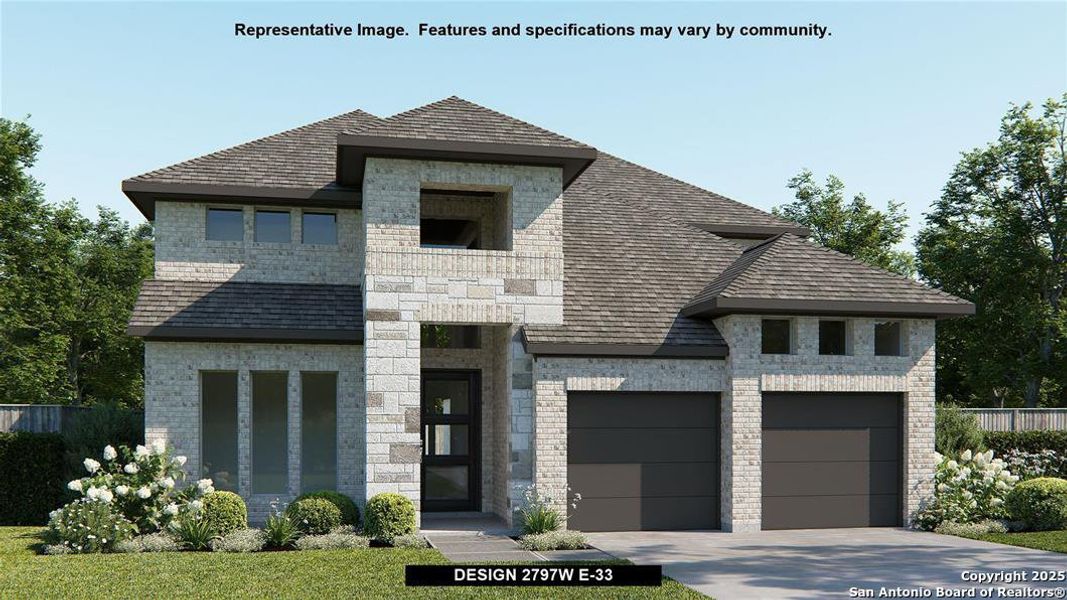 Front exterior of a new home in Esperanza 50', Boerne, TX, highlighting curb appeal (Image 1).