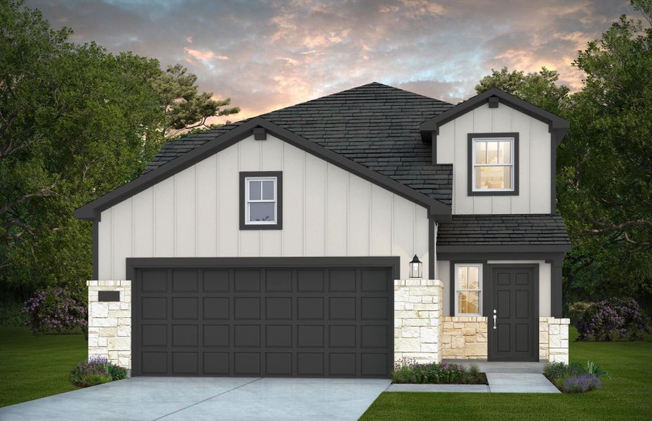 Front exterior of a new home in Cinco Lakes, San Antonio, TX, highlighting curb appeal (Image 1). Front exterior of a new home in Cinco Lakes, San Antonio, TX, highlighting curb appeal (Image 1).