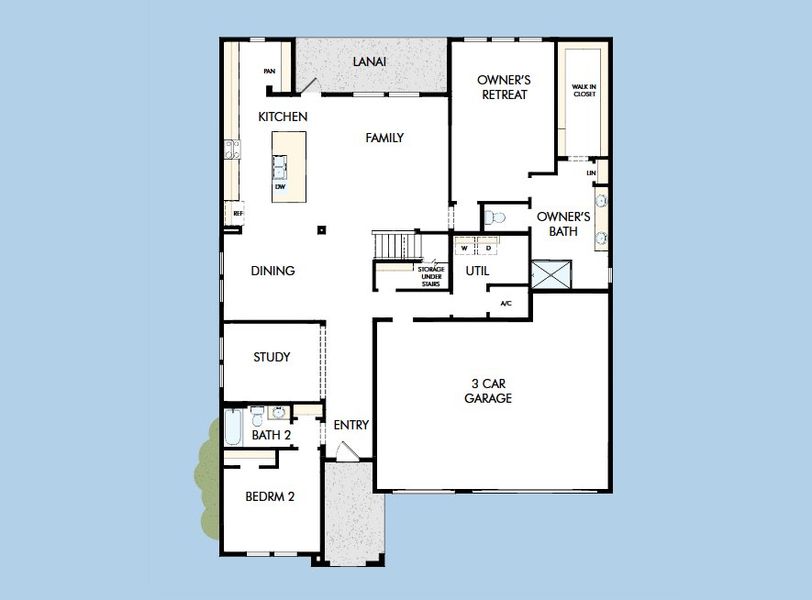 2D floor plan layout for the The Tomwood by David Weekley Homes in The Preserve at Laurelton – The Haven Collection, Green Cove Springs, FL (Image 3). 2D floor plan layout for the The Tomwood by David Weekley Homes in The Preserve at Laurelton – The Haven Collection, Green Cove Springs, FL (Image 3).
