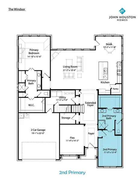 2D floor plan layout for the Windsor by John Houston Homes in Byrum Ranch, Maypearl, TX (Image 9).