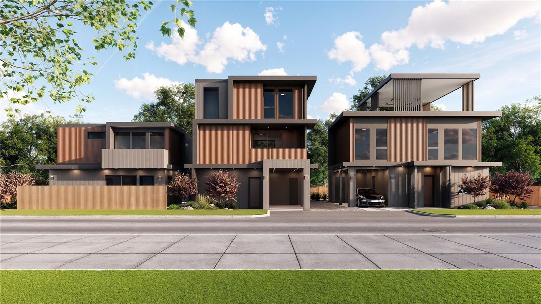 Modern home featuring driveway Modern home featuring driveway