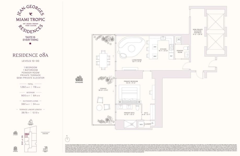 2D floor plan layout for the Residences 08A - Levels 10-30 by Terra Group in Miami Tropic, Miami, FL (Image 1).