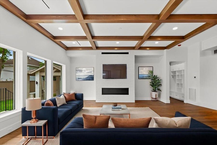 Not pictured the floor outlet gives you options for furniture layout/lighting