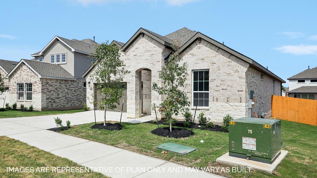Front exterior of a new home in Rosenbusch Ranch, Leander, TX, highlighting curb appeal (Image 22).