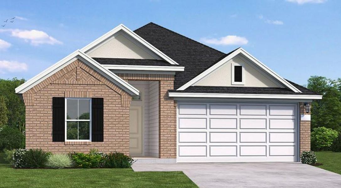 Front exterior of a new home in The Highlands 45', Porter, TX, highlighting curb appeal (Image 11).