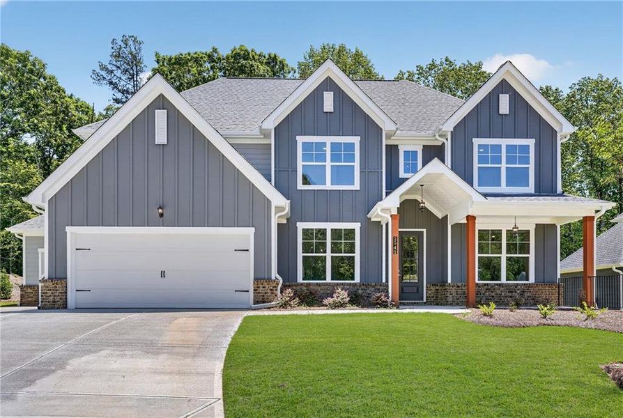 Front exterior of a new home in The Manor at Gainesville Township, Gainesville, GA, highlighting curb appeal (Image 2). Front exterior of a new home in The Manor at Gainesville Township, Gainesville, GA, highlighting curb appeal (Image 2).