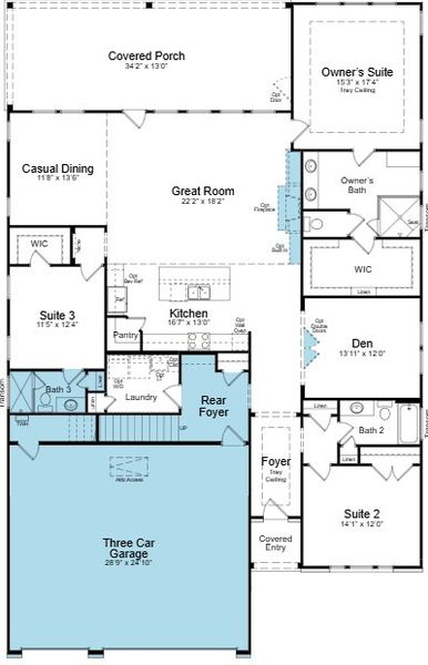 2D floor plan layout of this home in Cresswind Georgia at Twin Lakes, Hoschton, GA (Image 3).