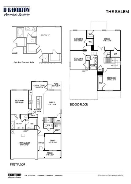 2D floor plan layout for the SALEM by D.R. Horton in Pottsview, Smyrna, TN (Image 5).