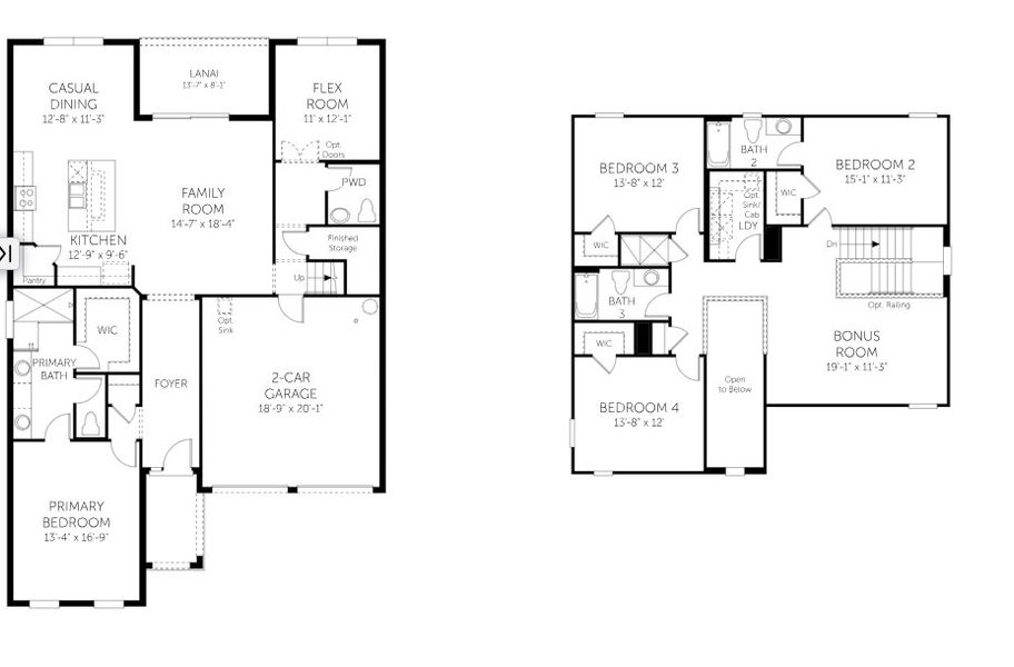 2D floor plan layout for the Captiva - 50' Homesites by Dream Finders Homes in Avalon Woods, Winter Garden, FL (Image 3).