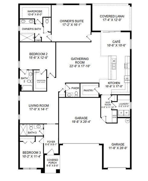 2D floor plan layout for the Monroe by Highland Homes of Florida in Estates at Hickory Cove - Single-Family Homes, St. Cloud, FL (Image 3). 2D floor plan layout for the Monroe by Highland Homes of Florida in Estates at Hickory Cove - Single-Family Homes, St. Cloud, FL (Image 3).