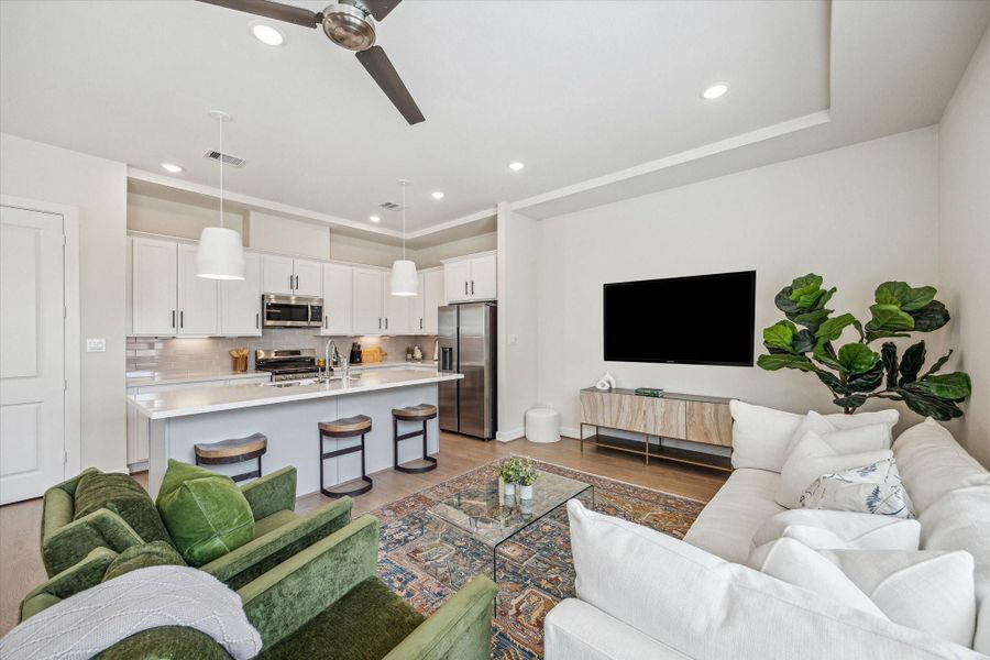 Representative photo showing the community’s model home living room. Layout and selections may vary.