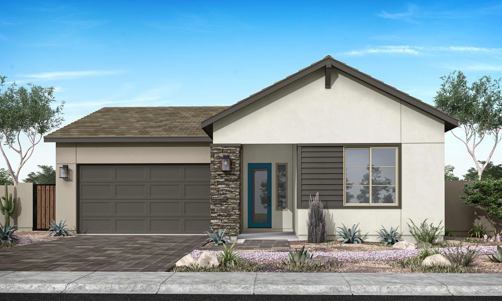 Representative exterior photo of a completed home built from the Juniper Plan 40-7 by Tri Pointe Homes in Soleo, San Tan Valley, AZ (Image 16).
