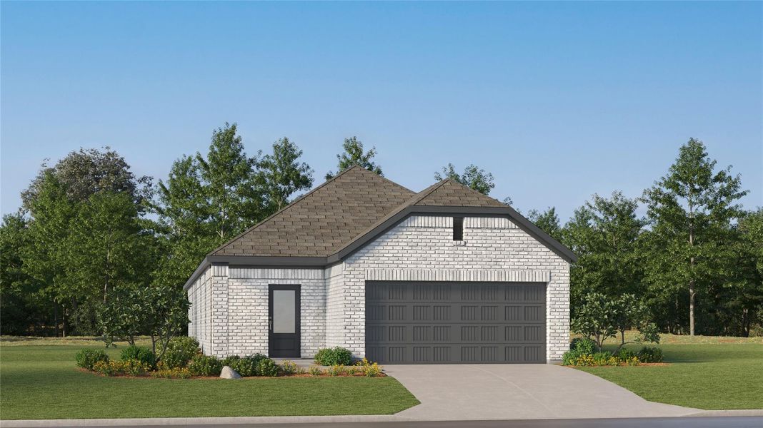 Front exterior of a new home in Cypress Green, Hockley, TX, highlighting curb appeal (Image 1). Front exterior of a new home in Cypress Green, Hockley, TX, highlighting curb appeal (Image 1).