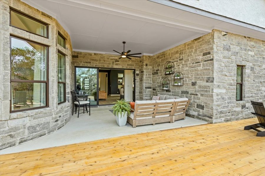 Exterior details and patio area of a home in 6 Creeks, Kyle (Image 24).
