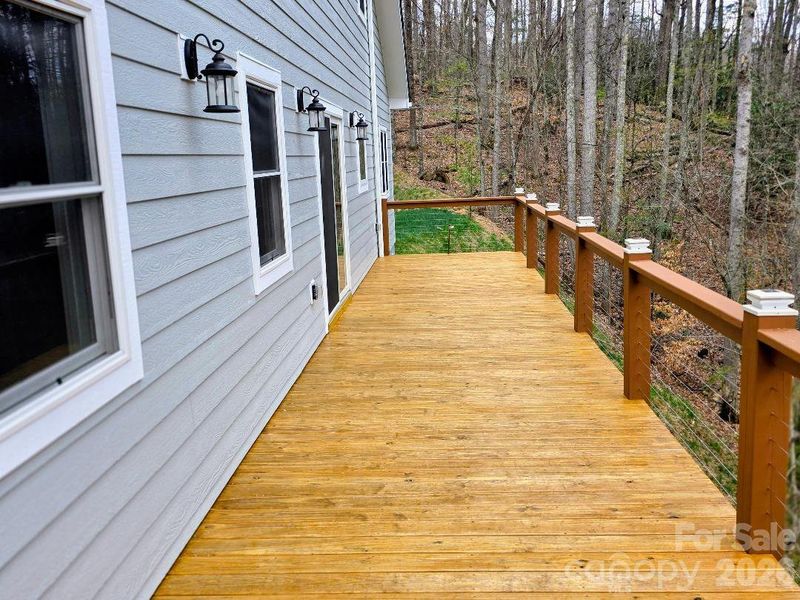 View of deck; notice the solar powered lighting on the railing posts