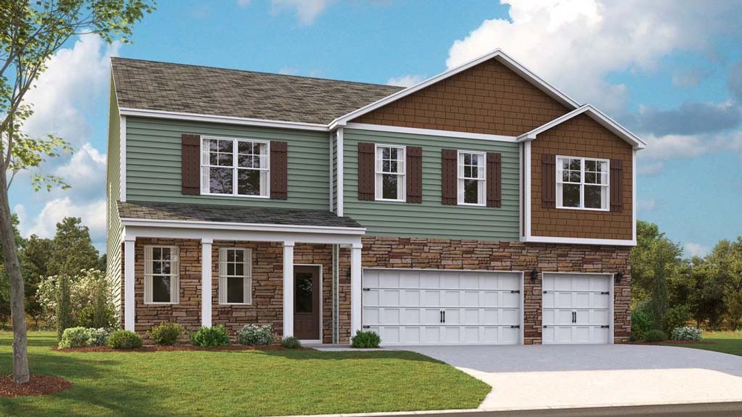 Representative exterior photo of a completed home built from the Mansfield by D.R. Horton in The Hideaway at Fox Meadows, Bluff City, TN (Image 20).