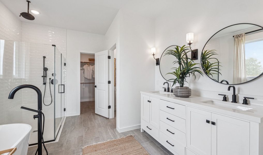 Primary bath with matte black fixtures Primary bath with matte black fixtures
