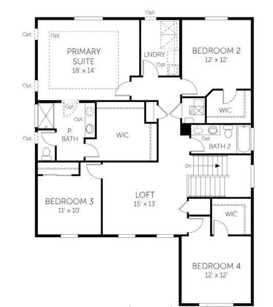 2D floor plan layout for the Denali - Single Family Homes by Dream Finders Homes in Hidden Creek, Frederick, CO (Image 4).