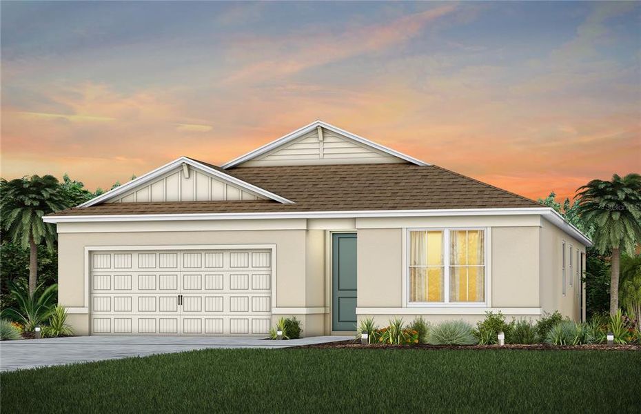 Front exterior of a new home in The Landings at Live Oak Lake, St. Cloud, FL, highlighting curb appeal (Image 1). Front exterior of a new home in The Landings at Live Oak Lake, St. Cloud, FL, highlighting curb appeal (Image 1).
