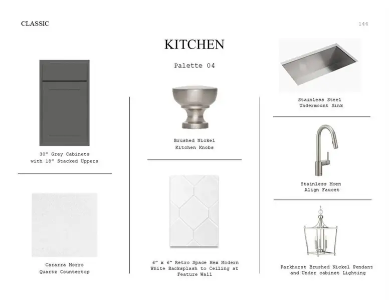 Classic Look Palette 4: Kitchen Selection Sheet (*Artist rendering used for illustration purposes only.) Classic Look Palette 4: Kitchen Selection Sheet (*Artist rendering used for illustration purposes only.)