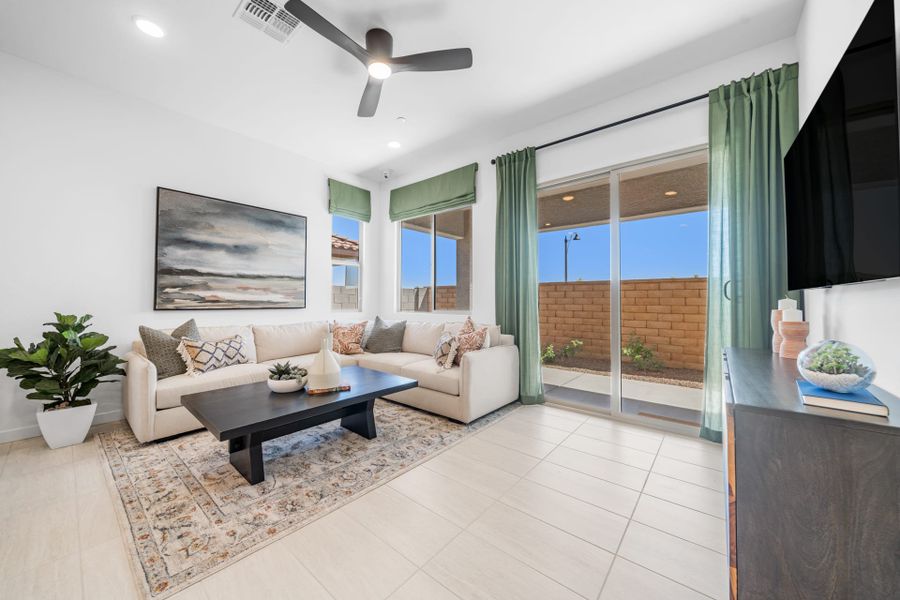 Great Room | Brisa Model Home | Mira Vista at Victory in Buckeye, AZ by Landsea Homes