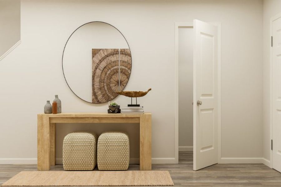 A table with a fan on it.