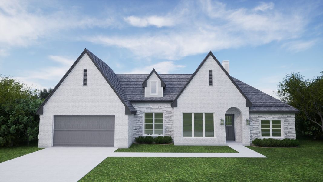 Representative exterior photo of a completed home built from the The Killeen by Kenmark Homes in Coyote Crossing, Godley, TX (Image 2). Representative exterior photo of a completed home built from the The Killeen by Kenmark Homes in Coyote Crossing, Godley, TX (Image 2).