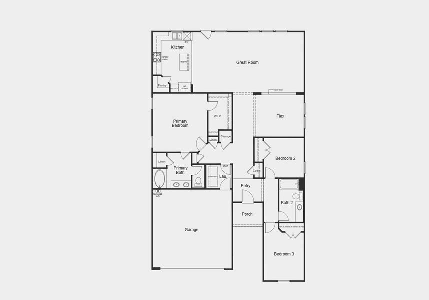 2D floor plan layout for the Plan 1849 by KB Home in Eagle Creek, Denton, TX (Image 3).