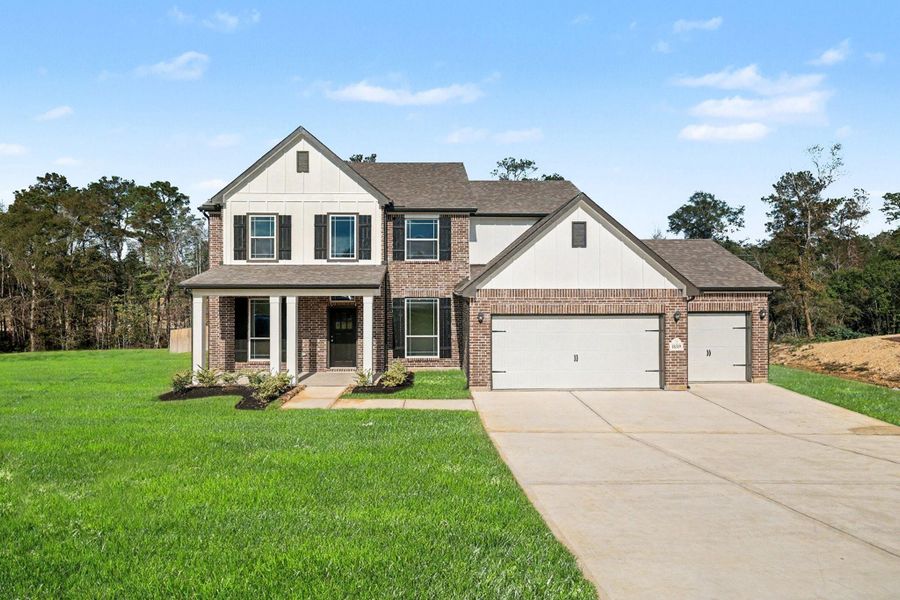 Front exterior of a new home in Oakwood Ranch, Willis, TX, highlighting curb appeal (Image 17). Front exterior of a new home in Oakwood Ranch, Willis, TX, highlighting curb appeal (Image 17).