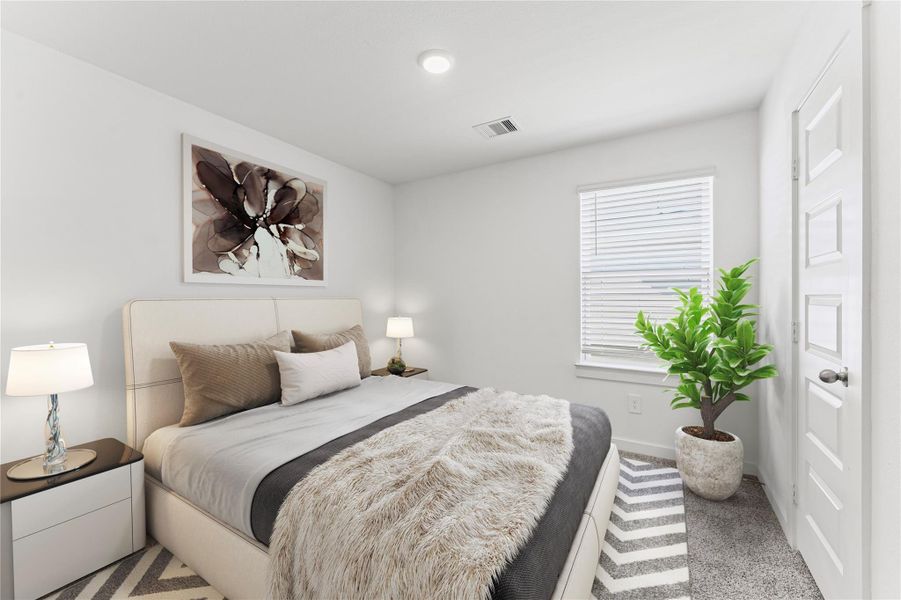 It boasts a large window and high-quality carpeting, ensuring a cozy and comfortable environment year-round.