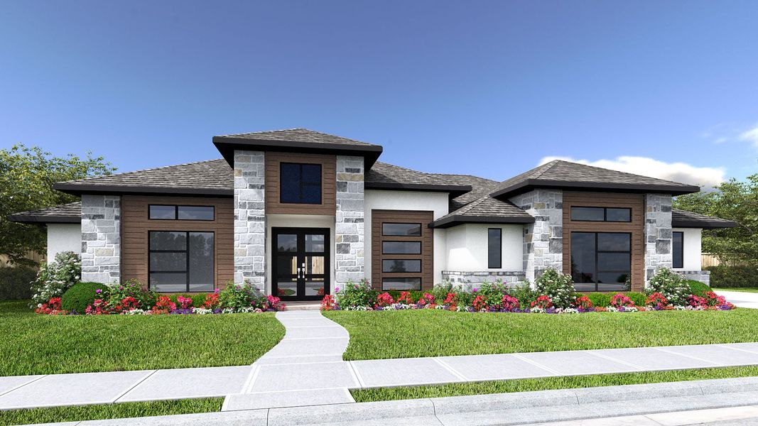 Representative exterior photo of a completed home built from the 3906A by Perry Homes in The Preserve at Elm Creek, New Braunfels, TX (Image 3).