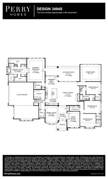 2D floor plan layout for the 3494S by Perry Homes in Santa Rita Ranch Tierra Rosa, Liberty Hill, TX (Image 3).