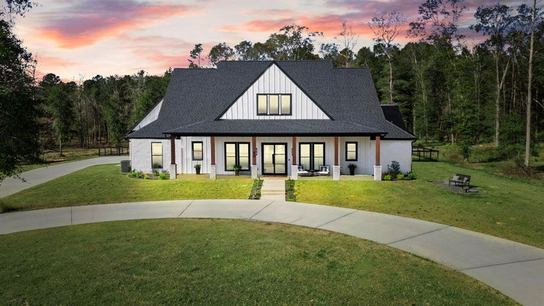 Twilight view of the front of the property.