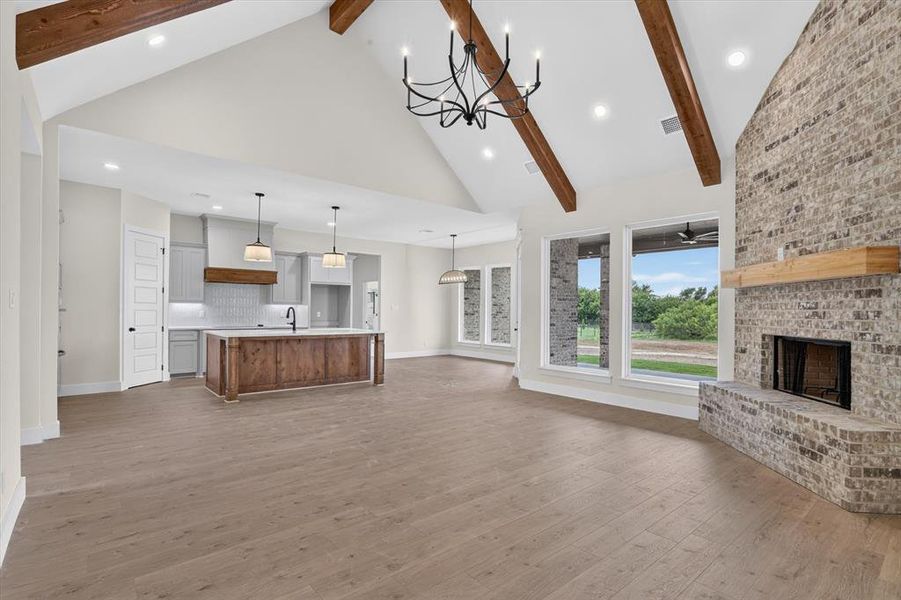 Vaulted ceiling with exposed wood beams Vaulted ceiling with exposed wood beams