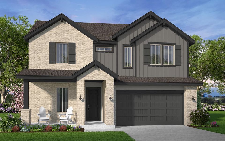 Front exterior of a new home in Elyson, Katy, TX, highlighting curb appeal (Image 1). Front exterior of a new home in Elyson, Katy, TX, highlighting curb appeal (Image 1).