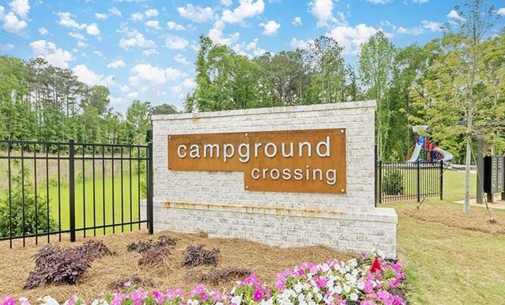 Front exterior of a new home in Campground Crossing, McDonough, GA, highlighting curb appeal (Image 1).