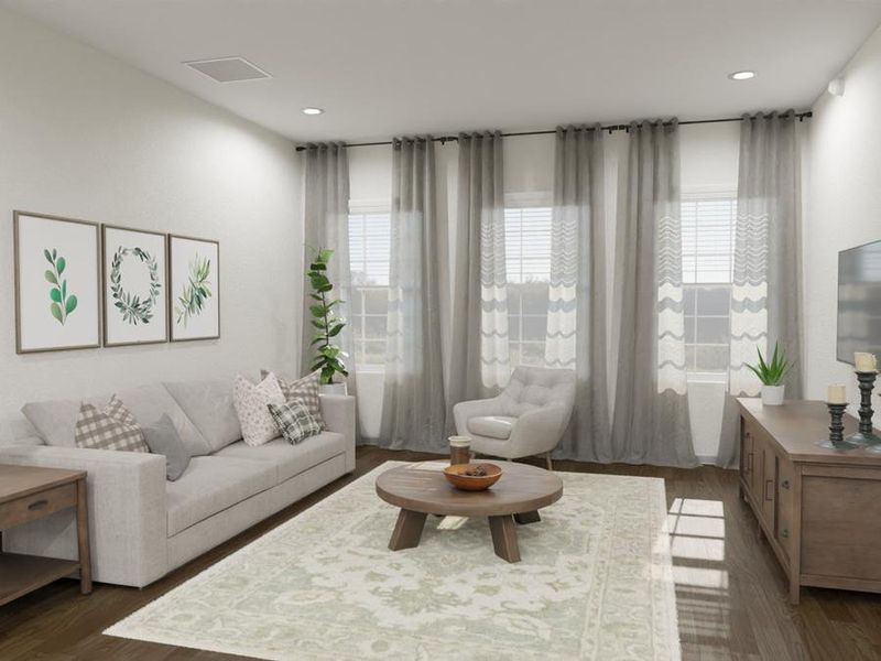 Enjoy a warm and open living area in your new bungalow in St. Cloud. (Artists` rendering of the Aria)