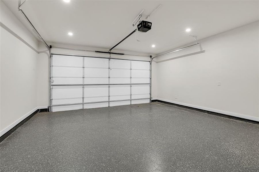 Garage featuring epoxy-coated floor