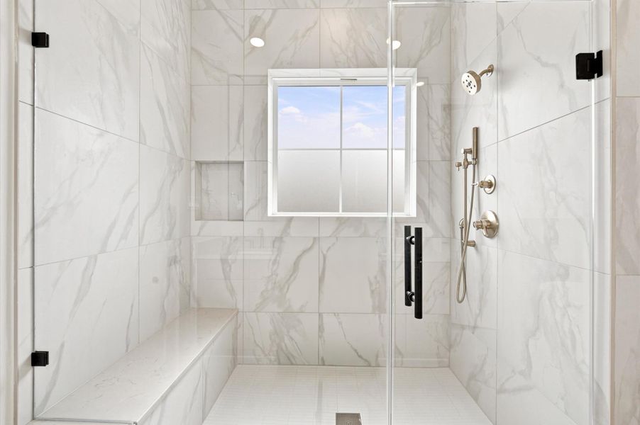 Expansive shower with premium selections. Expansive shower with premium selections.
