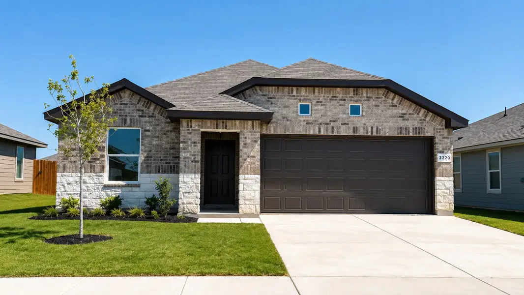 Front exterior of a new home in Longhorn Estates, Fort Worth, TX, highlighting curb appeal (Image 1). Front exterior of a new home in Longhorn Estates, Fort Worth, TX, highlighting curb appeal (Image 1).
