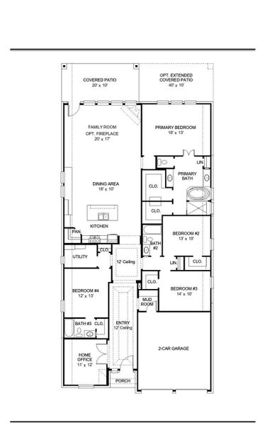 2D floor plan layout of this home in The Grand Prairie 50', Hockley, TX (Image 2).